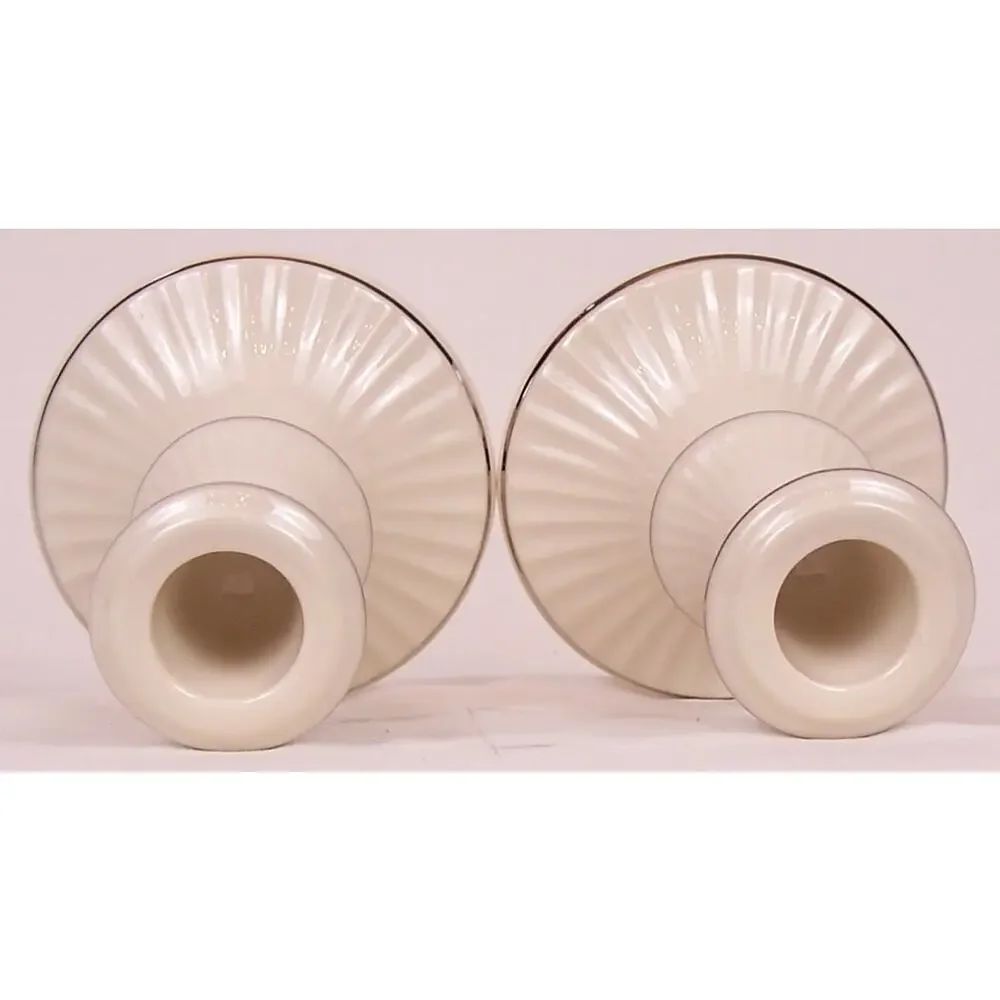 Vintage Lenox Versailles Platinum Trim Ivory Porcelain Candlestick Holders Pair